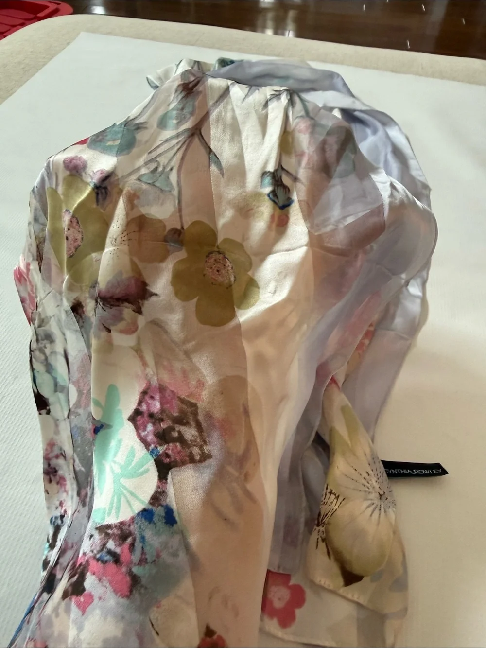 Cynthia Rowley Light Blue Floral Striped Silk Scarf